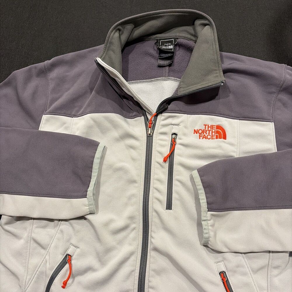 North Face Mens Medium Jacket Gray/Orange Running Hiking Full Zip Light Golf